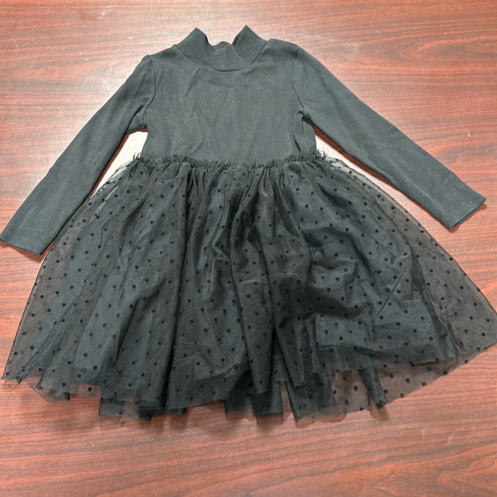 Turtleneck black cotton and tulle dress